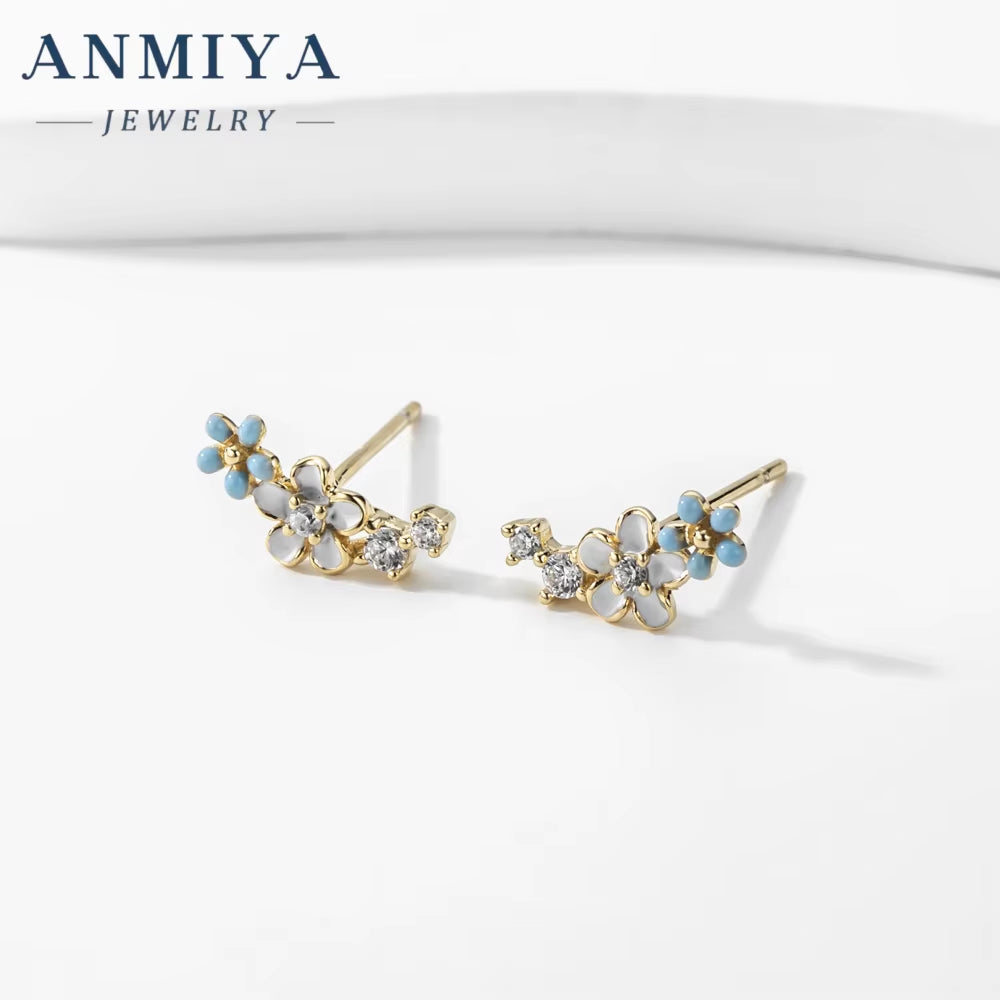 Minimalist Trending Blue Flower Zircon 925 Sterling Silver Earrings for Women Beat Gift Custom Wholesale