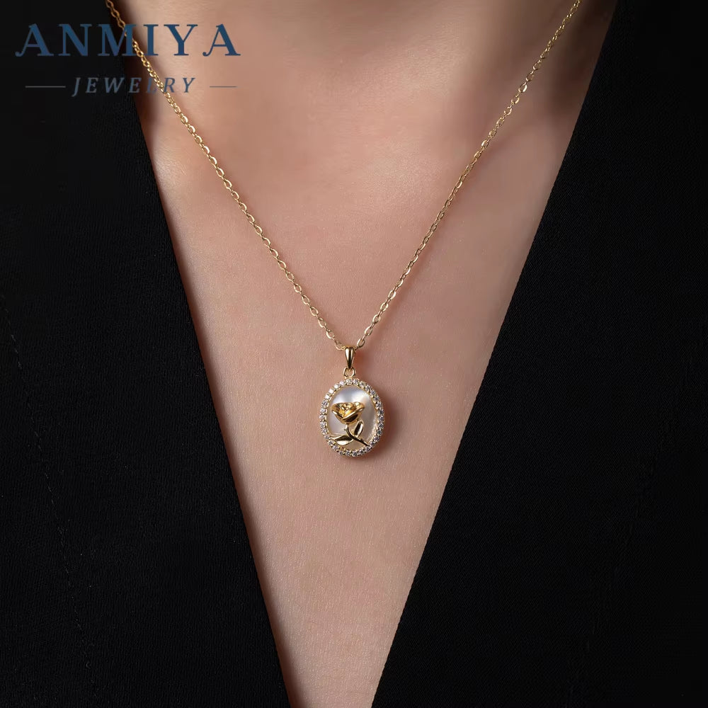 Vintage Rose round Shape Zircon Necklace 925 Sterling Silver Fashion Chains Necklaces for Girls Women
