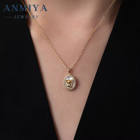 Vintage Rose round Shape Zircon Necklace 925 Sterling Silver Fashion Chains Necklaces for Girls Women