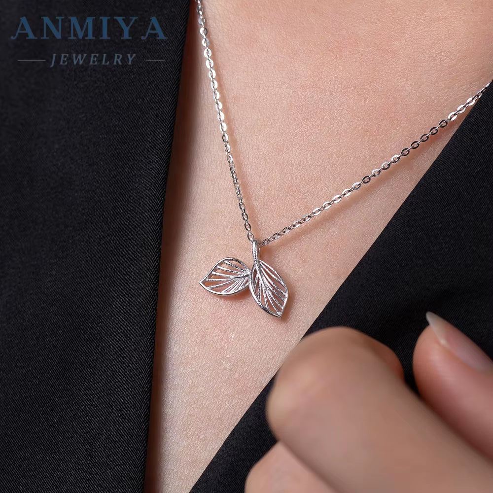 ANMIYA Fashionable Leaf Designs 18K Gold 925 Sterling Silver Leaf Pendant Necklace for Women