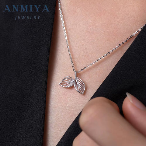 ANMIYA Fashionable Leaf Designs 18K Gold 925 Sterling Silver Leaf Pendant Necklace for Women