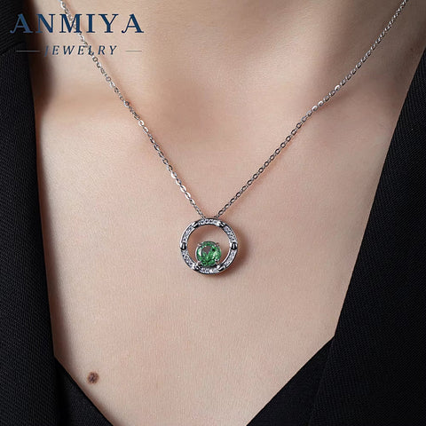 Summer Green round Shape Jewelry Necklace S925 Silver round Brilliant Cut Zircon Fashion Chains Necklaces