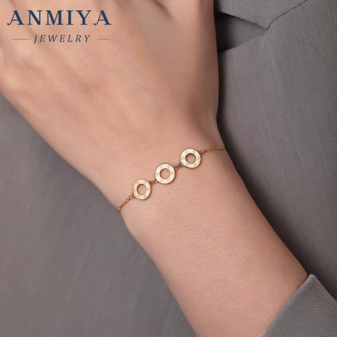 ANMIYA Custom 18K Gold 925 Silver Friendship Bracelet French Luxury round Shape with Three Hollow Out Features Zircon Bracelet