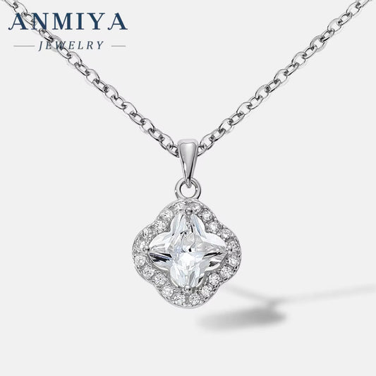ANMIYA Custom OEM Fine Jewelry Romantic 925 Sterling Silver Four Leaf Clover Flower Pendant Trendy Unisex Engagement Women