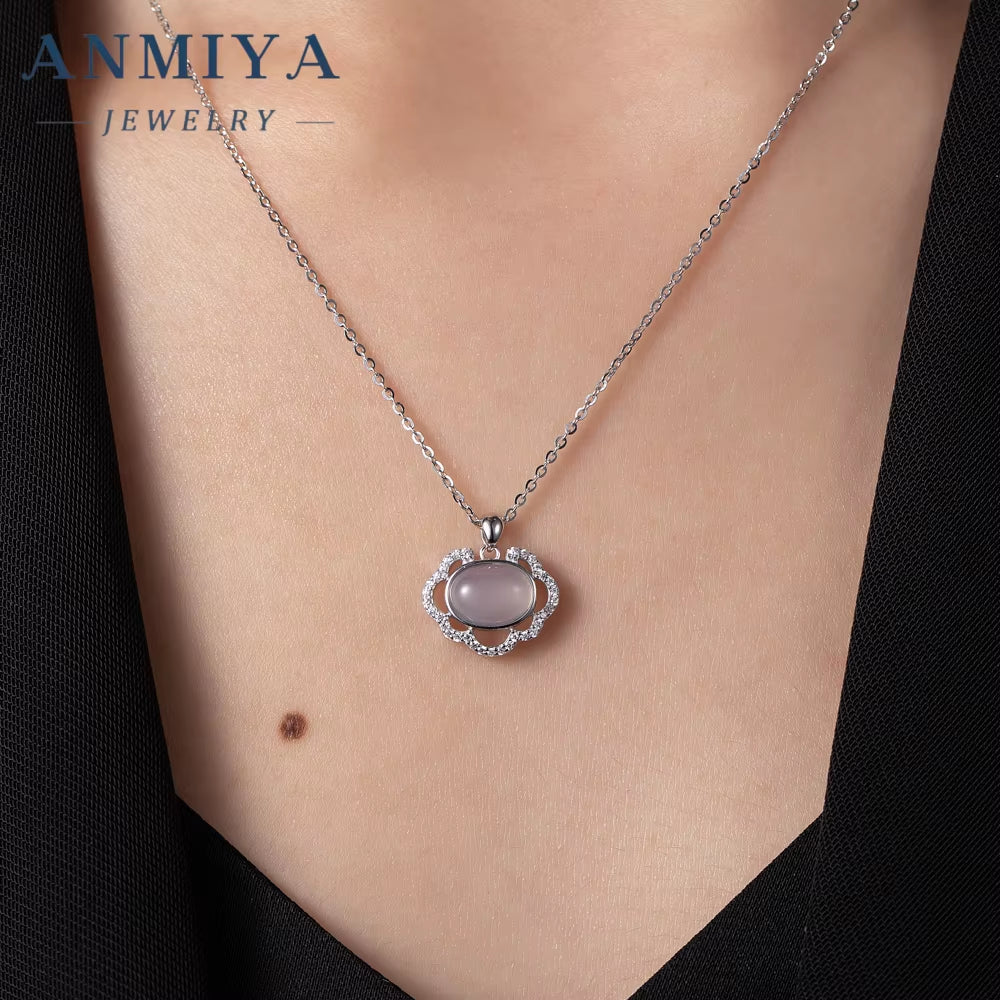 2024 Fashion Jewelry Necklace White Chalcedony Pendant 925 Silver Zircon Necklace for Women Girls