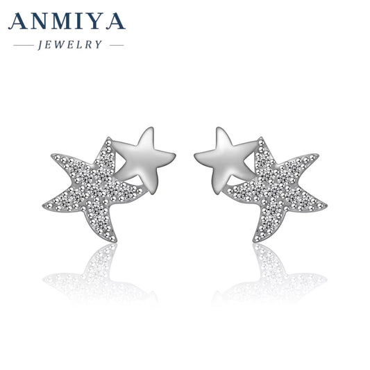 New Dainty Geometric Sea Star Dissymmetry Stud Earring for Women 18K Gold Plated 925 Silver Jewelry