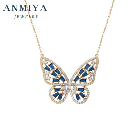 ANMIYA 2025 Hot Sales Light Luxury 925 Silver Cubic Zircon Necklace Colorful Big Butterfly High Quality Necklace for Women