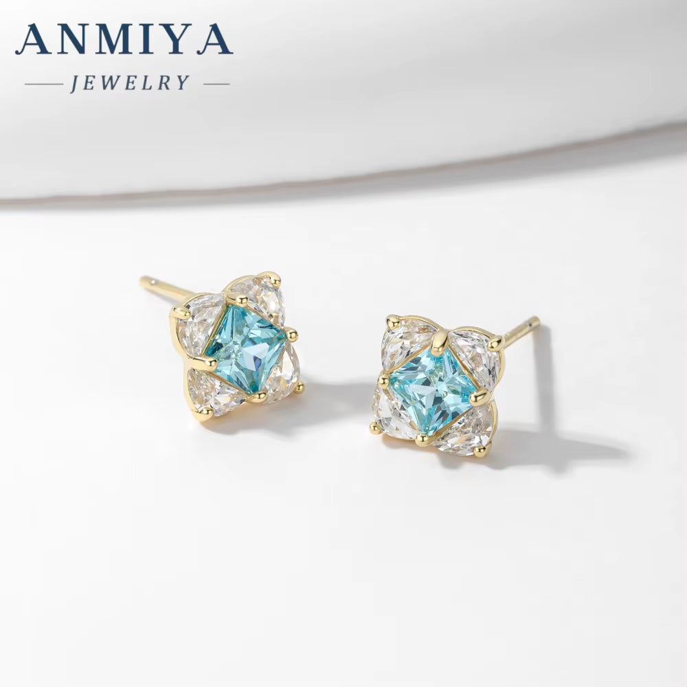 925 Sterling Silver Shiny Zircon Pendant Sky Blue Earrings and Necklace Set Fashionable Trendy Jewelry Set for Women Gift