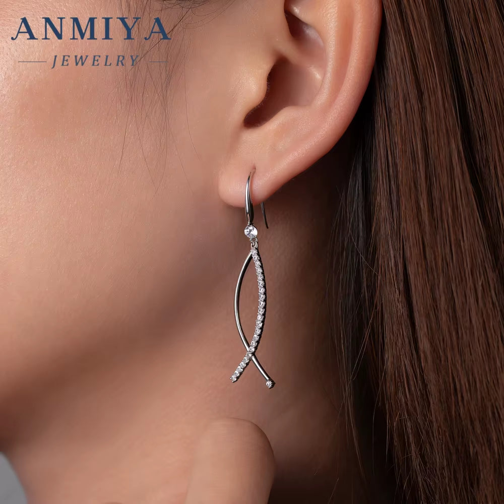 ANMIYA Statement Fashion Hypoallergenic New Tide 925 Sterling Silver Hook Earrings Cross Style Earrings