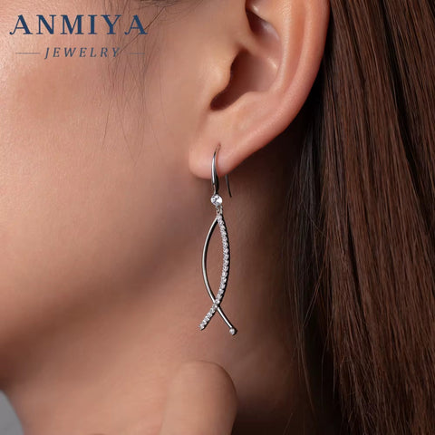 ANMIYA Statement Fashion Hypoallergenic New Tide 925 Sterling Silver Hook Earrings Cross Style Earrings