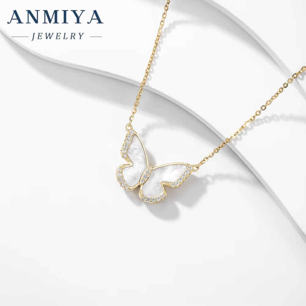 ANMIYA Fine Jewelry 925 Sterling Silver Necklace 18K 14K Gold Plated Butterfly Shape Charm Necklace