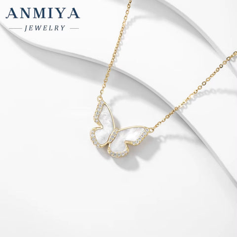 ANMIYA Fine Jewelry 925 Sterling Silver Necklace 18K 14K Gold Plated Butterfly Shape Charm Necklace