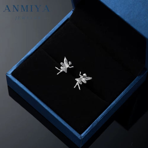 ANMIYA Summer Fairy Shape Cute Zircon S925 Silver Stud Earrings for Gisl Bestfriends Hypoallergenic