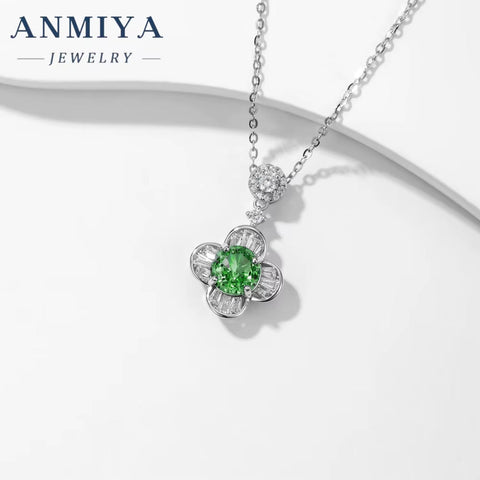 925 Sterling Silver Bling round Brilliant Ice Cut Cubic Zircon Women Four Leaf Clover Choker Pendant Fashion Jewelry Necklaces