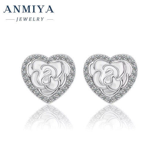 Brand Gold Color Heart Shape Stud Earring Rose Gold 925 Silver Jewelry Factory Wholesale Not Fade for Woman Ladies