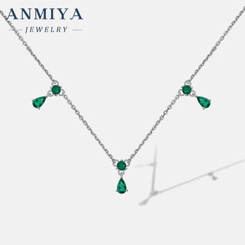 Fashionable 925 Sterling Silver Fashion Jewelry Pendent Necklaces Green Zircon Tassel Collarbone Necklace