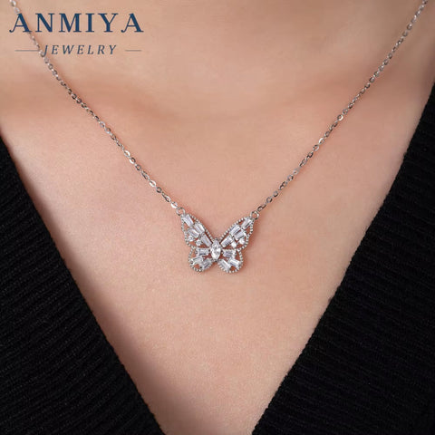 ANMIYA Stock Available Fine Jewelry Pendants Charms Women'S Ornament 925 Silver Butterfly Necklace