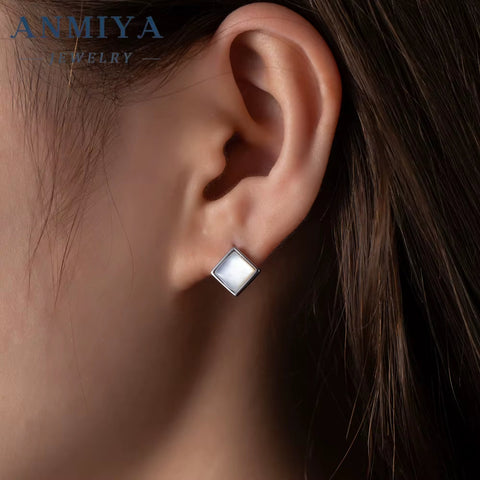 Trendy Temperament Fine Jewelry Earrings Diamond Square Fresh Water Pearl Stud Earrings for Women