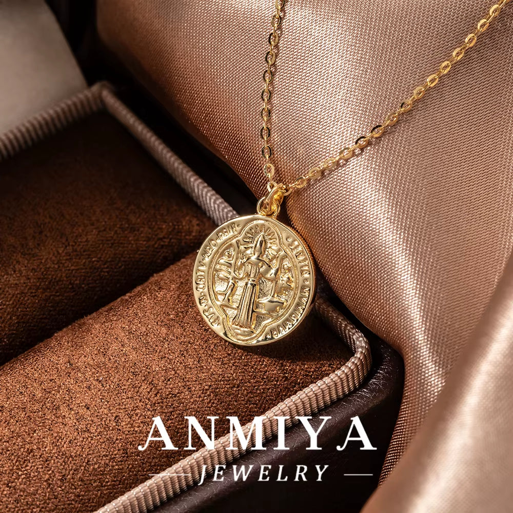 925 Silver Necklace Double Sided Saint Benedict Medal Pendant Fashionable Gold Rotation Christian Catholic Jewelry Fine Chains