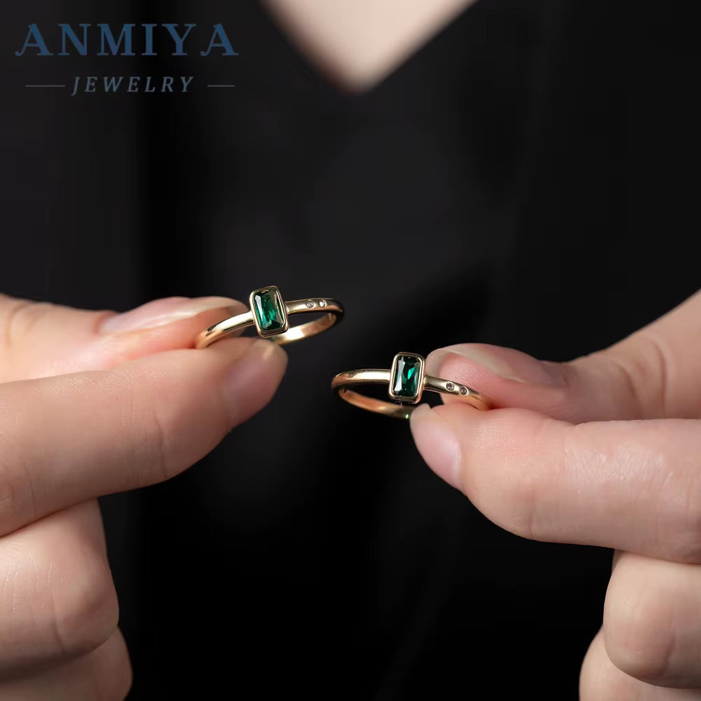 5A Cubic Zirconia Emerald Green Engagement CZ Custom Gold Wedding Emerald Ring 925 Sterling Silver for Women