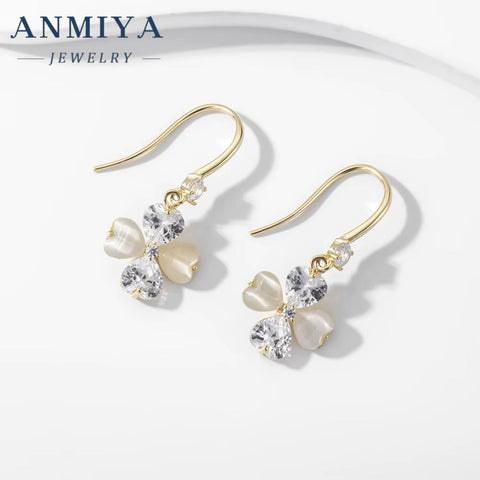 925 Sterling Silver Earrings Zircon Diamond Earrings Four Leaf Clover Earrings for Women