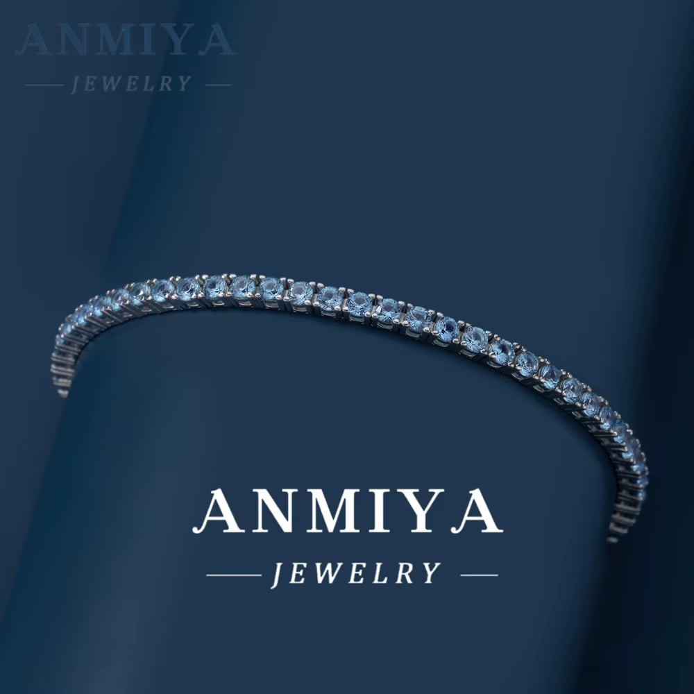 ANMIYA 925 Silver Zircon Pink Blue Tennis Chain Bracelet Hip Hop Jewelry Gold Silver Material Women CZ Bracelet Iced Out