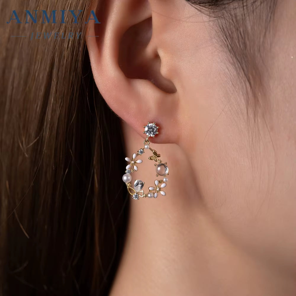 ANMIYA Fashionable Spring Summer Pop Garlands Earrings 18K Gold Plated 925 Earrings for Women