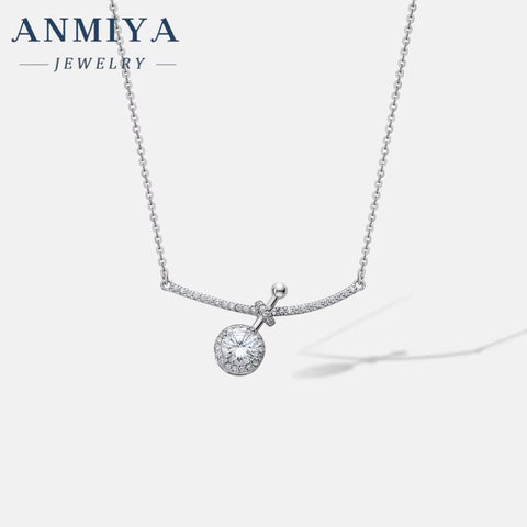 Luxury Silver Plated Shiny round Shaped Zircon Pendant 925 Silver Necklace Women for Banquet Wedding Gift