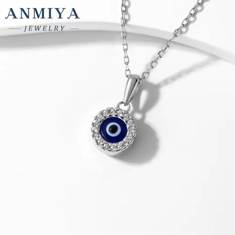 Wholesale Blue Devil Eyes Pendant Charm Women Jewelry 925 Silver Zircon Chain Turkish Eye Necklace
