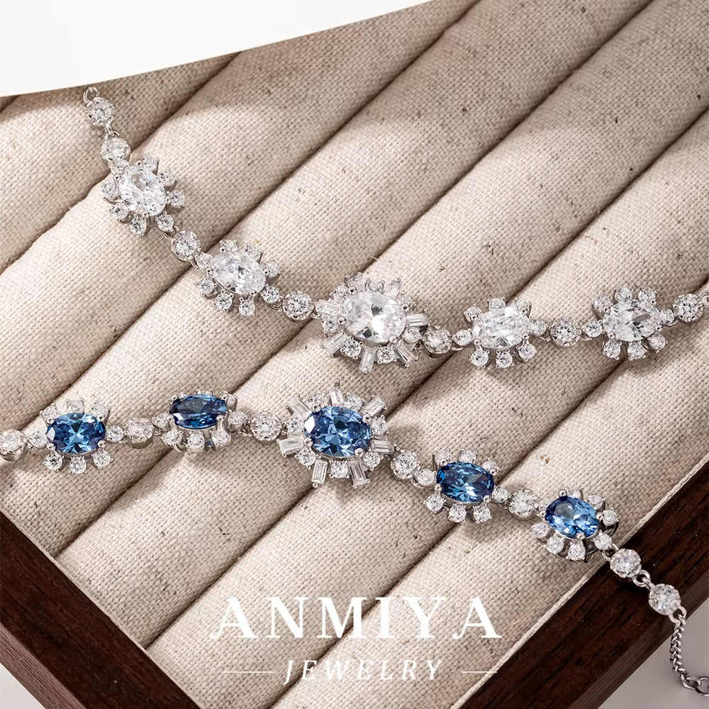 ANMIYA Women Gift 925 Sterling Silver Classic Purple Green Blue White Zircon Bracelet Bangles