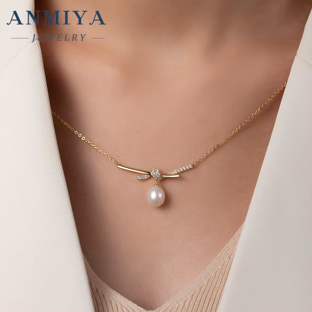 18K Solid Gold Baroque Pearl Necklace Single Pearl Collarbone Jewelry with 925 Sterling Silver Luxury Gold Pearl Necklace
