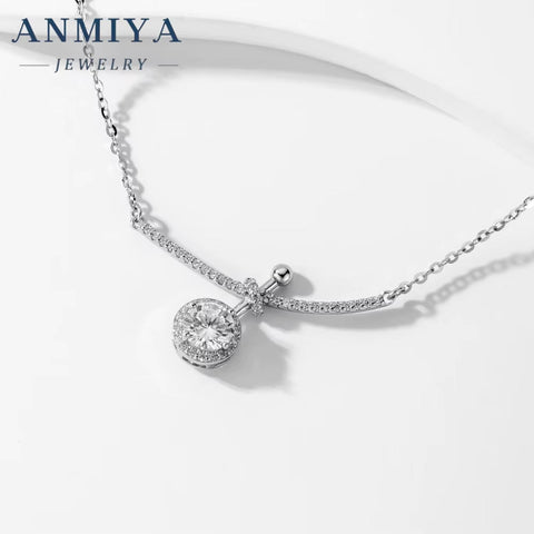 Luxury Silver Plated Shiny round Shaped Zircon Pendant 925 Silver Necklace Women for Banquet Wedding Gift