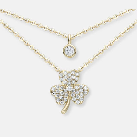 Double Layer Clover Set Chain Gold Glitter Diamond Zircon Collarbone Chain Temperament Necklace Women'S Japanese and Korean