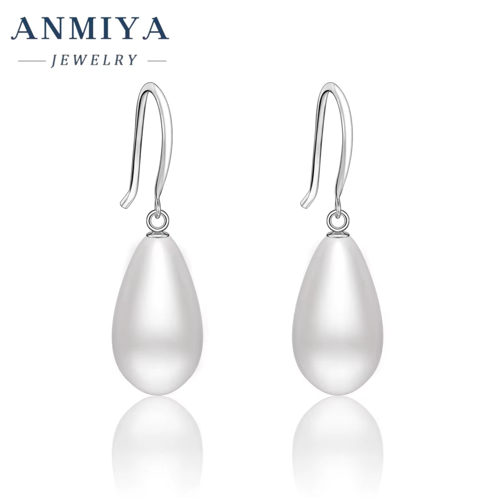 ANMIYA Girls Bridal Elegant Sterling Silver 925 Earrings Freshwater Pearl Hook Earrings