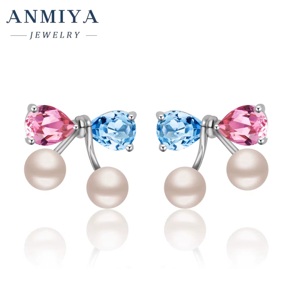 High Quality Summer Fancy Rhinestone Bow Pearl Stud Earrings for Women Girls