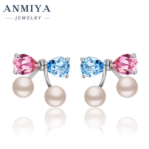 High Quality Summer Fancy Rhinestone Bow Pearl Stud Earrings for Women Girls