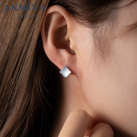 Trendy Temperament Fine Jewelry Earrings Diamond Square Fresh Water Pearl Stud Earrings for Women