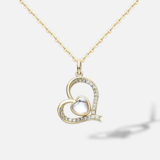 ANMIYA 925 Sterling Silver Link Chain Necklace Simple Heart Cubic Zirconia Pendant Fine Jewelry Necklace for Women Gift