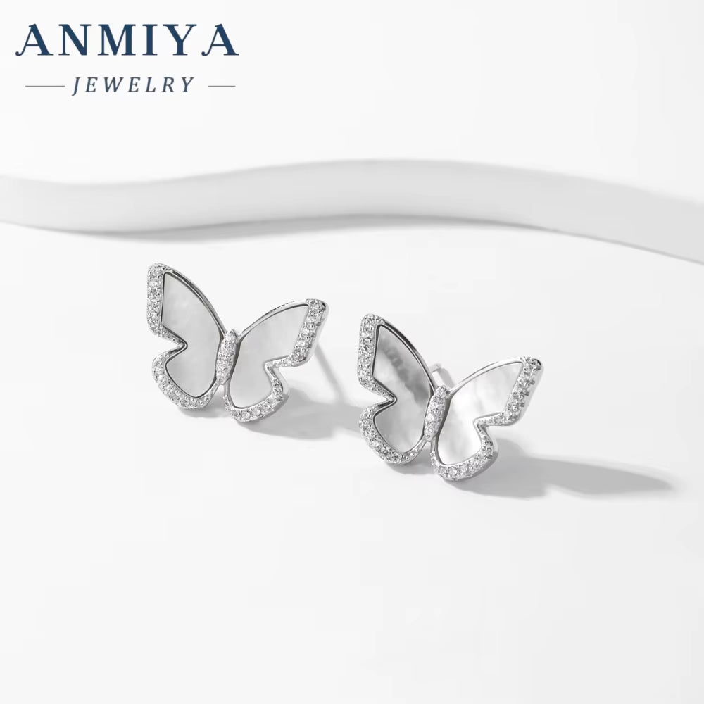 ANMIYA Fine Fashion Jewelry Zc Butterfly 925 Sterling Silver Sweet Girl Earrings