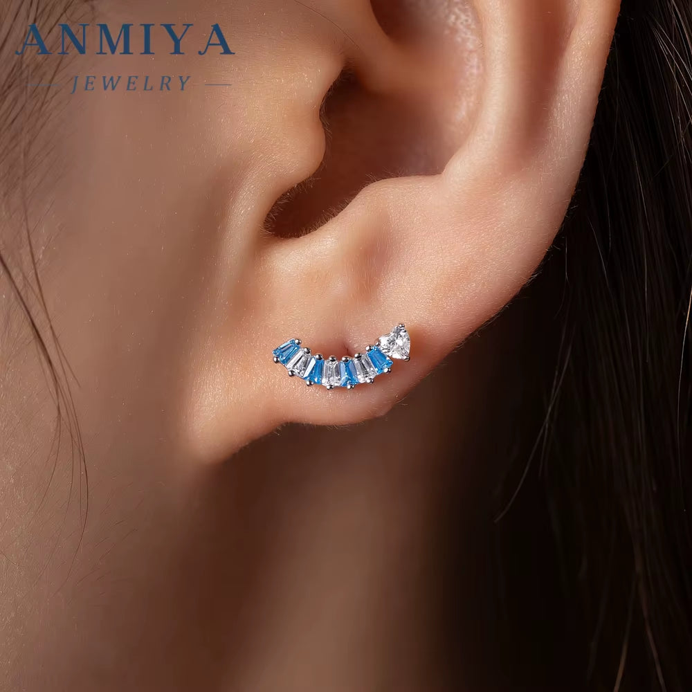 Fashionable Wholesale One-Line Shape Blue Zircon 925 Sterling Silver Fashion Jewelry Earrings for Women