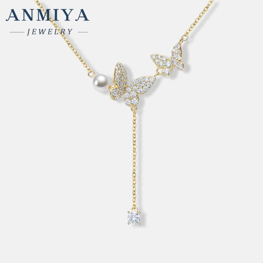 ANMIYA 925 Sterling Silver French Retro Temperament Butterfly Necklace Luxury Elegant Niche Design Versatile Collarbone Chain