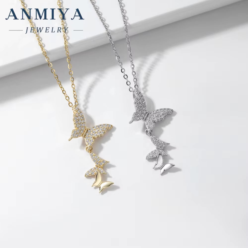 ANMIYA Fashion Charm Butterfly Necklace Jewelry 18K Gold 925 Silver Tassel Necklace Pendant for Women