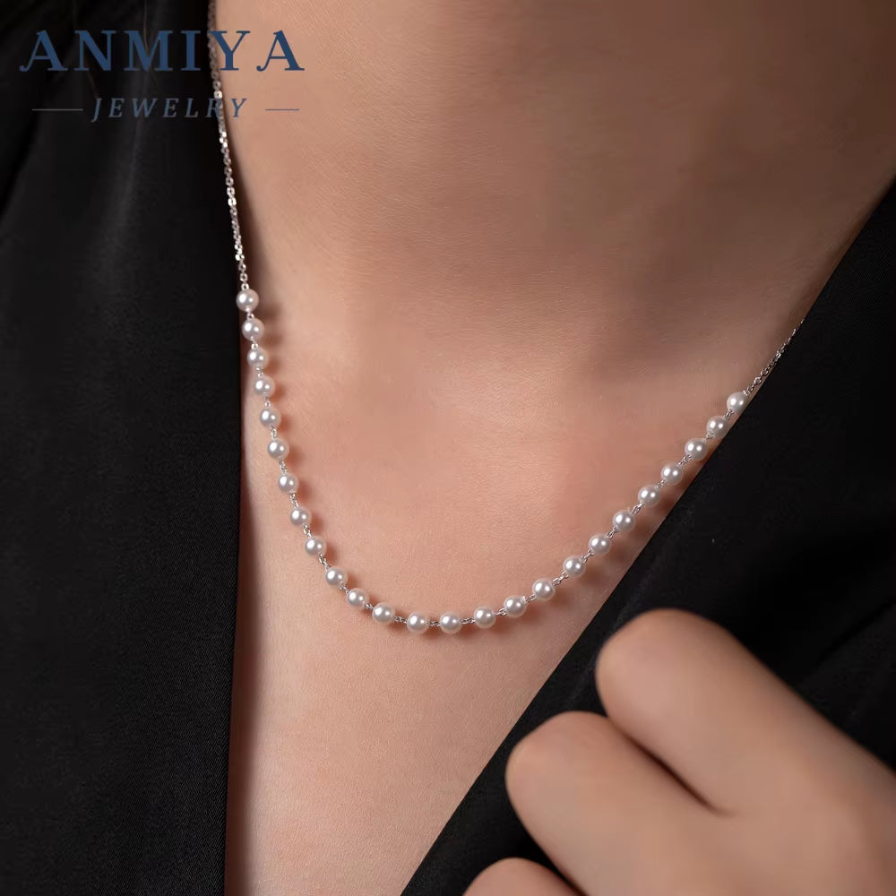 ANMIYA Beat Gift 925 Sterling Sliver Fashion Natural Color Freshwater Pearl Necklace for Women