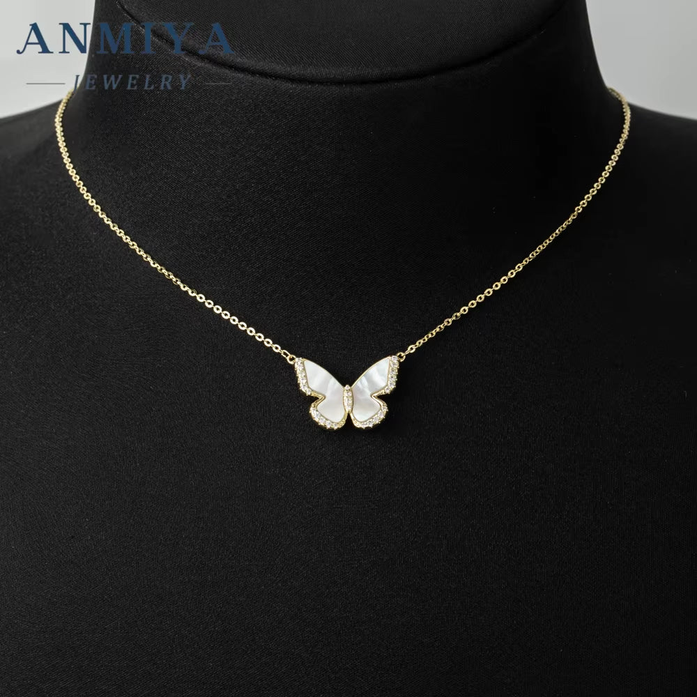 ANMIYA Fine Jewelry 925 Sterling Silver Necklace 18K 14K Gold Plated Butterfly Shape Charm Necklace