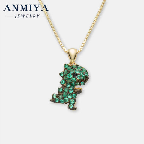 Hot Sale Fashion Jewelry Minimalist 925 Sterling Silver Gold Plated Necklace Cute Green Dinosaur Animal Pendant Necklace