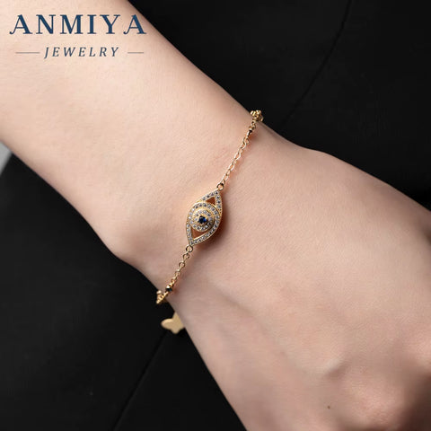 ANMIYA INS 18K Gold Silver Plated Trendy 925 Silver Evil Eyes CZ Stones Bracelet Unisex Jewelry Gift Women Bestfriend Zircon