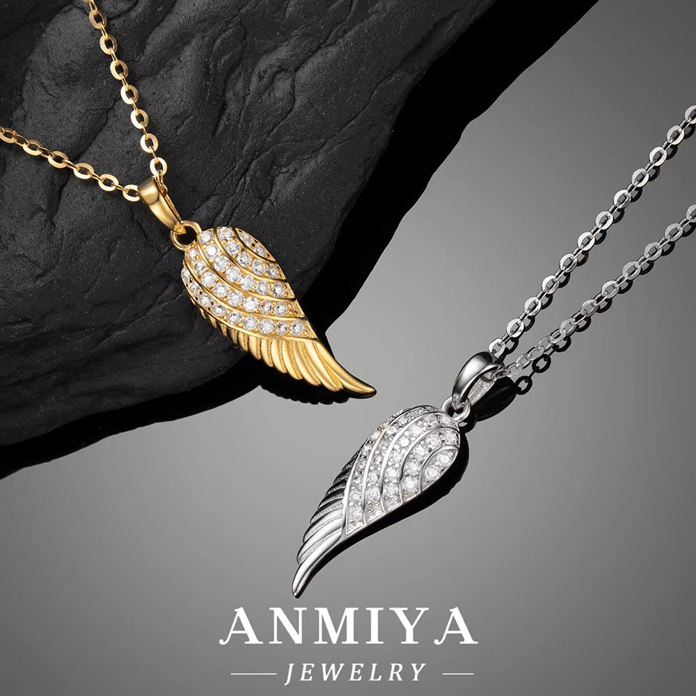 ANMIYA Custom High Class 925 Sterling Silver Pendant Necklace Gold Link AAA Cubic Zirconia Rhodium Plated Necklace