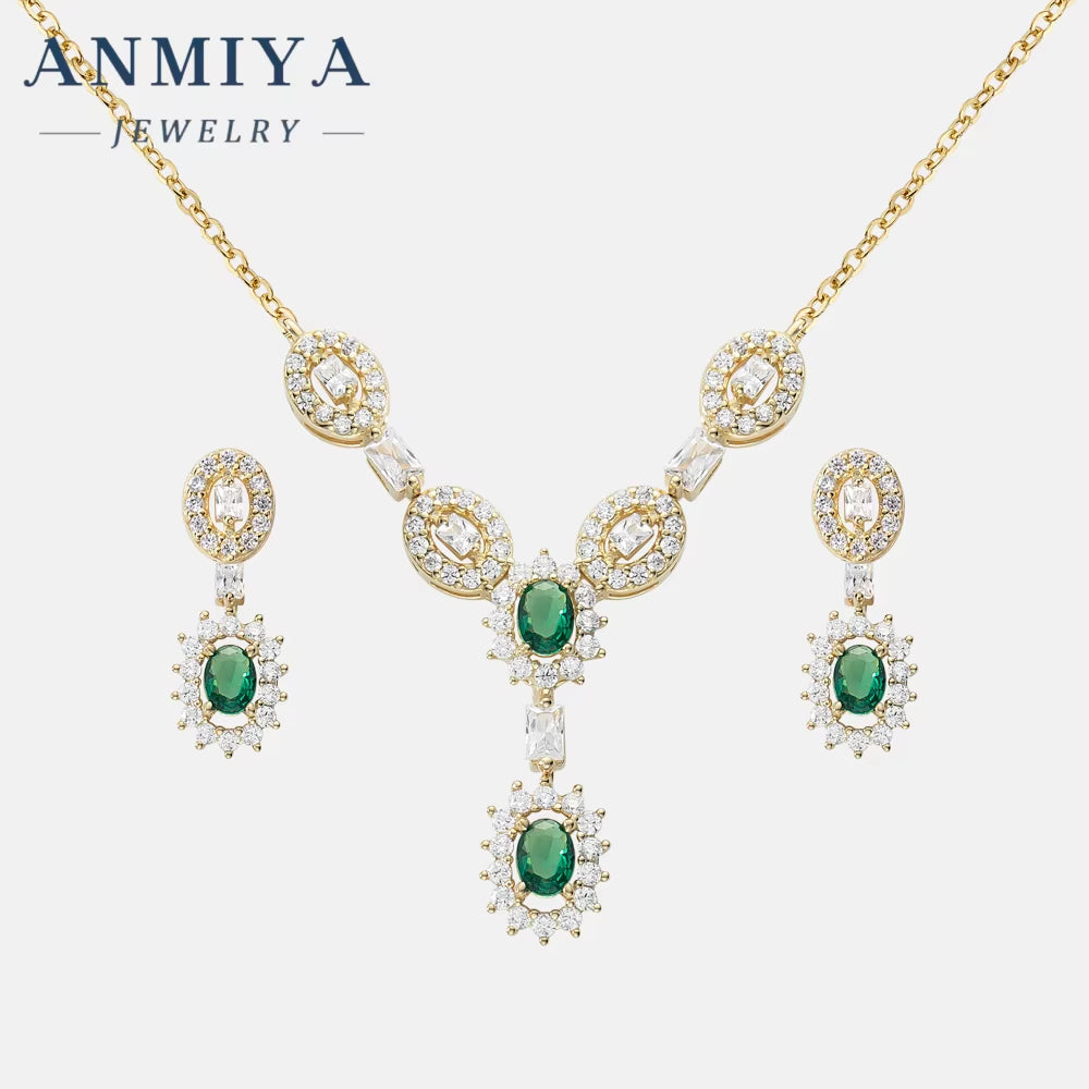 Niche Luxury Necklace Jewelry Crafted 925 Sterling Silver Zircon Stone Emerald Necklaces Earrings Set for Women Female