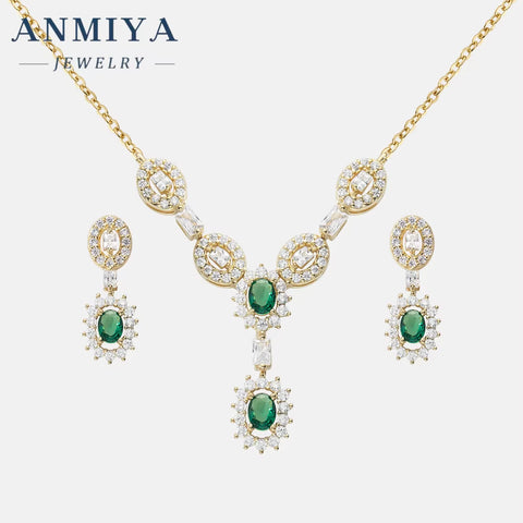 Niche Luxury Necklace Jewelry Crafted 925 Sterling Silver Zircon Stone Emerald Necklaces Earrings Set for Women Female