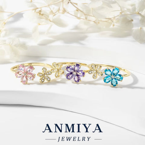 Wholesale Nature 925 Silver Adjustable Floral Ring, Zircon Jewelry Bulk Orders for Women'S Gift, Wedding